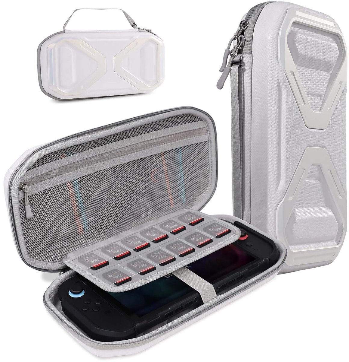 SUPCASE Opberghoes Geschikt voor Nintendo Switch 2 - Beschermhoes Game Card Organizer - Travel Case - Opbergruimte 24 Gamecards, SD Kaarten, Oplader, Joy Cons - Hoesje met Ritssluiting - Wit