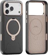 TORRAS Ostand Q Pro Leather - Hoesje Geschikt voor Apple iPhone 17 Pro - Compatibel met MagSafe - 360° Draaibare Magnetische Standaard - Back Cover Kickstand Ring - Zwart