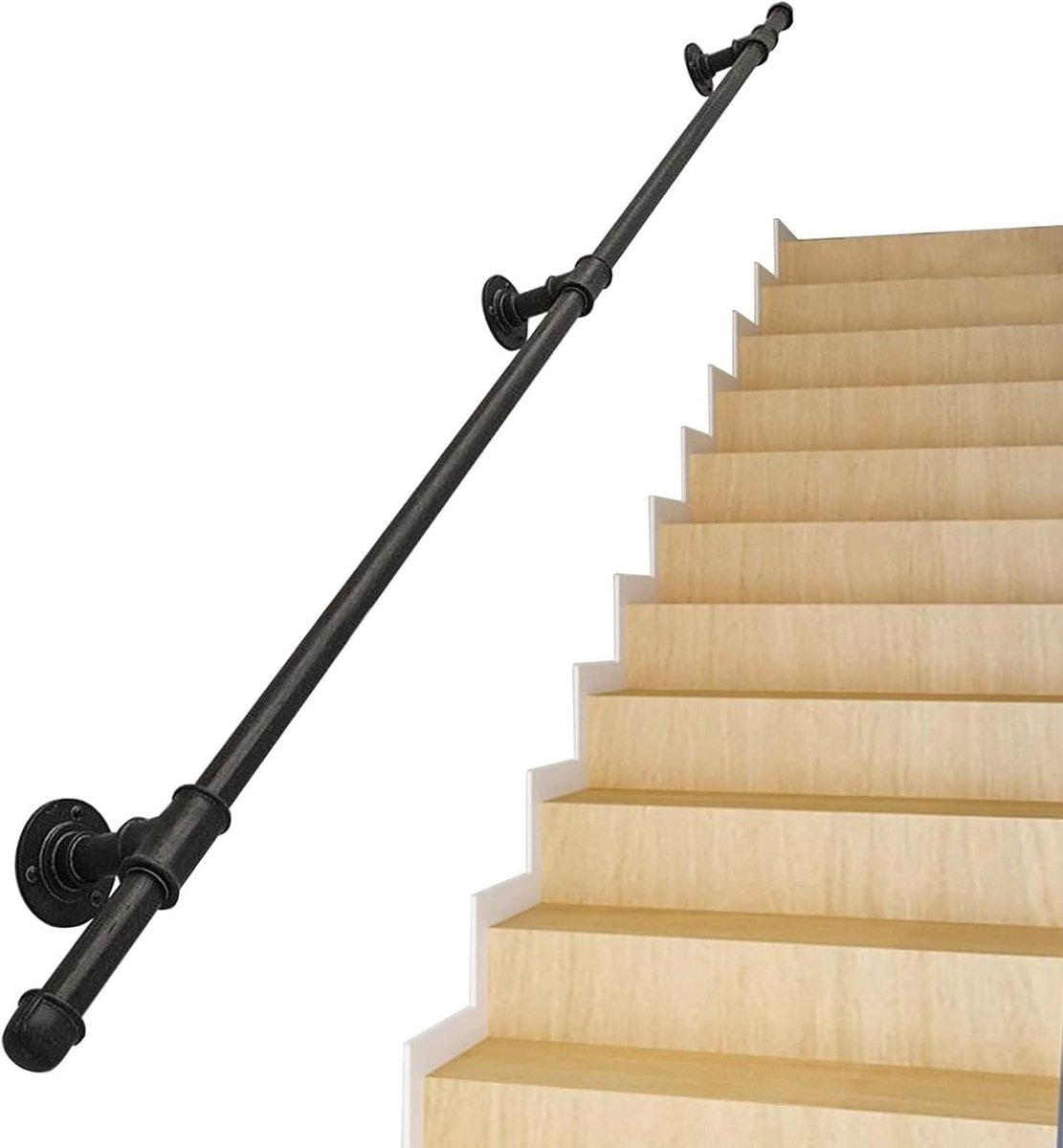 Smeedijzeren Trapleuning - Wandsteun Leuning - Veilige Ondersteuning - Roestbestendige Coating - 30 cm - Zwart