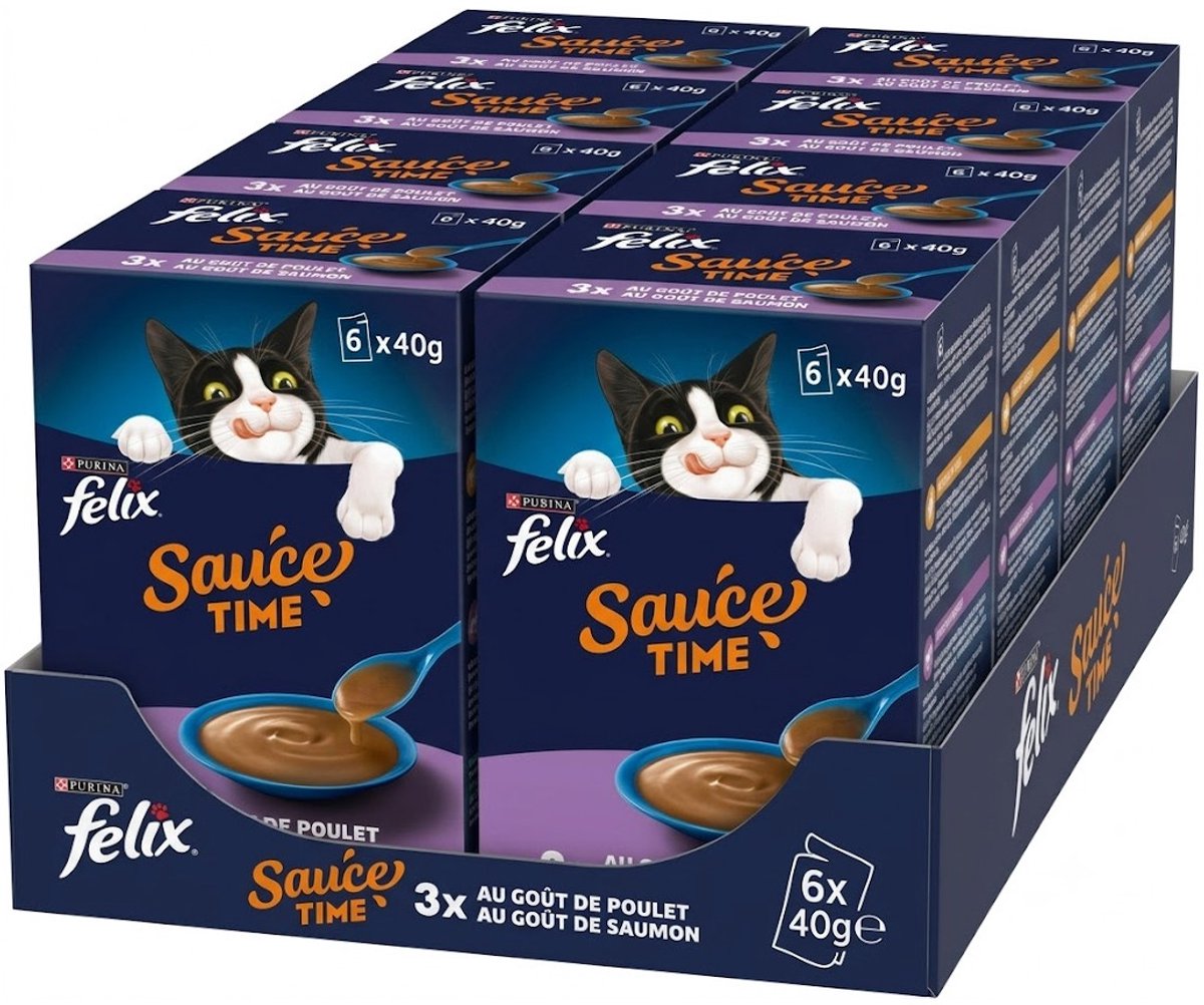 Felix Sauce Time Kip & Zalm - Multipack - Kattensnack - 48 (8x6x40 gr) - 1920g (8x240g)