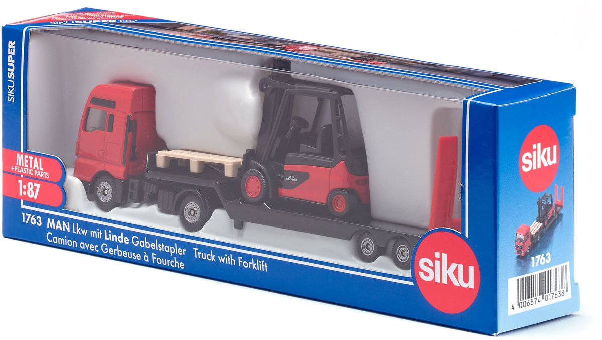 Siku 1763, MAN Vrachtwagen met Linde Vorkheftruck, schaal 1:87, metaal/kunststof — cadeau in Spellen & Speelgoed - foto 4