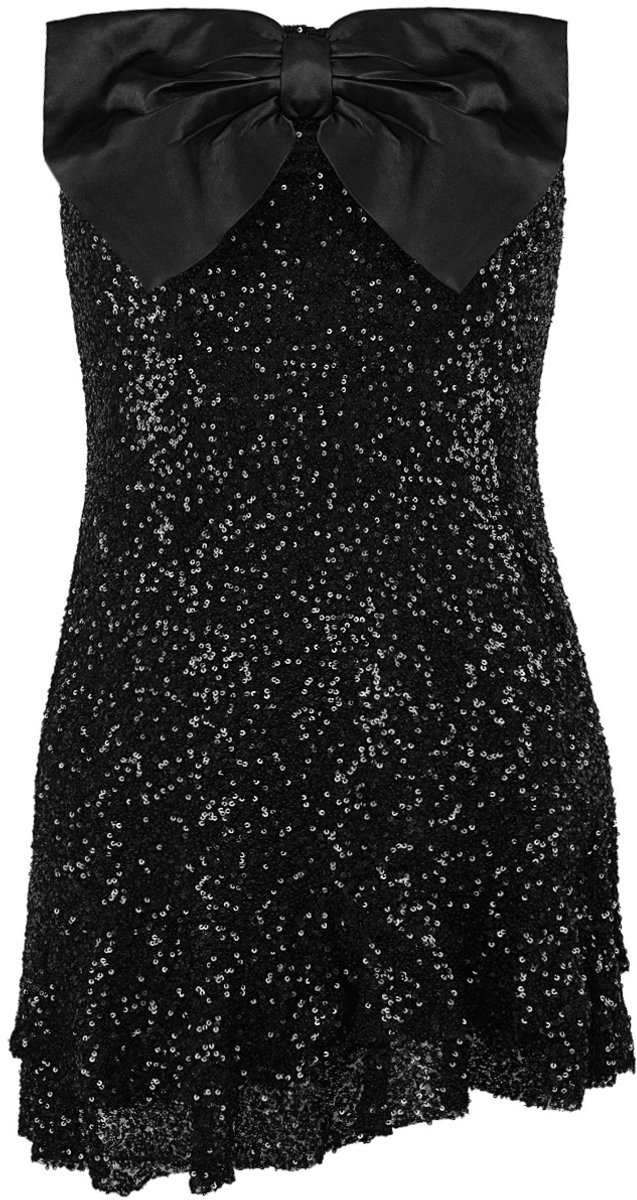 Stralende Strapless Minirok met Pailletten en Boogdetail - Zwart - Maat L