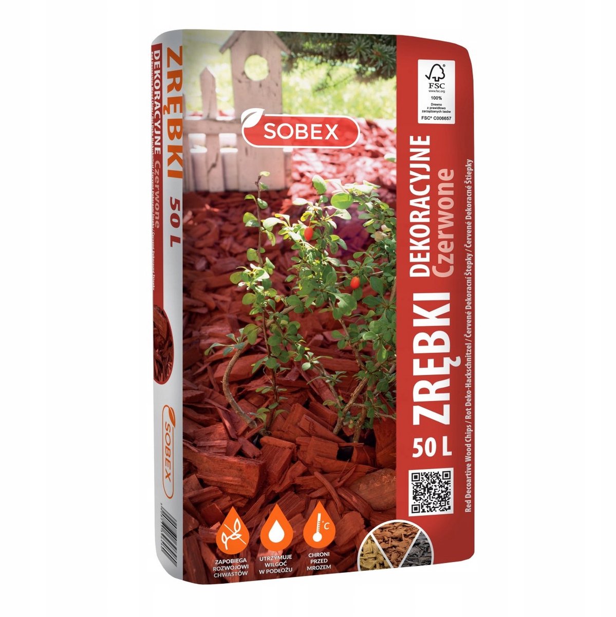 Sobex Zrębki - Decoratieve Houtsnippers - Rood - 50L - Natuurlijk