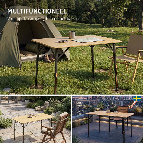 Campout Campingtafel - 100 x 72 x 70 cm - Inklapbare Tuintafel - Opvouwbare Camping Tafel - Vouwtafel - Klaptafel - Hoogte Verstelbaar - Inclusief Handvat - Bamboe van Campout — afbeelding 4