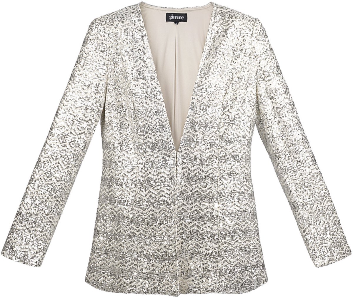 Stralende Vrouwen Blazer met Paillettenversiering - Zilver - Maat L