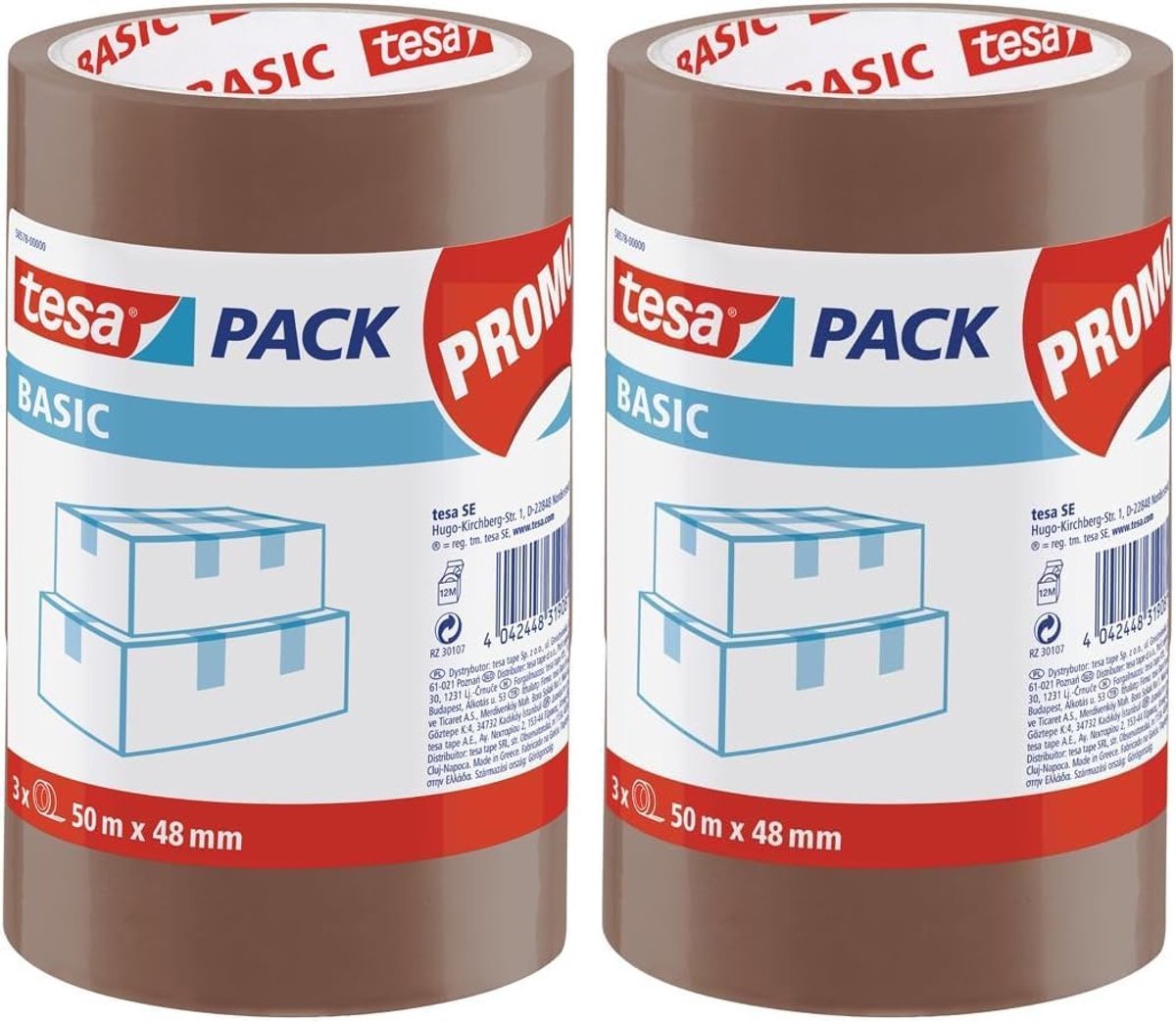 2 x tesa - Basisverpakking plakband - 3 stuks - Bruin