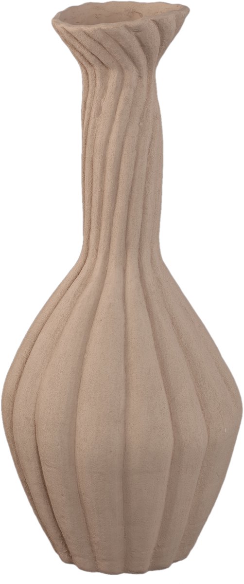 PTMD Lydia Light Brown Ceramic Swirl Ribbed Vase Bruin