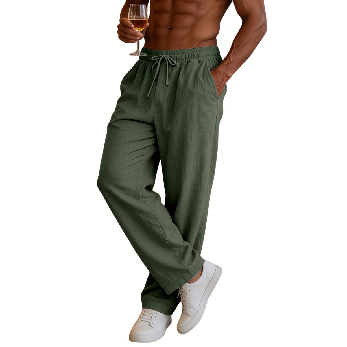 Currero Linnen Broek Heren - Zomerbroek - Volwassenen - Lange Broek - Pantalon - Strandbroek - Zomer - Ibiza Stijl - Olijfgroen XXXL