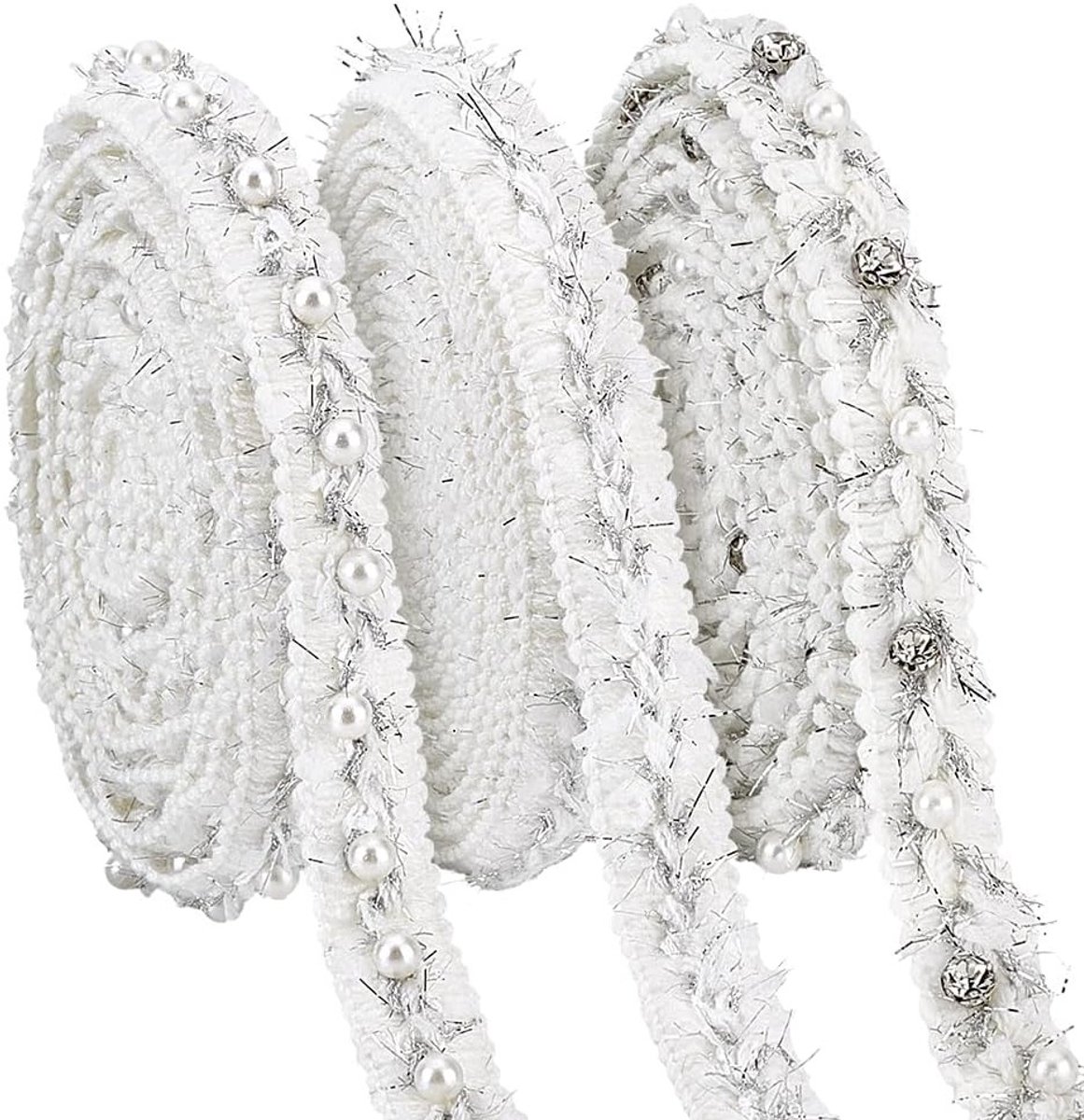 9 Yards 3 Stijlen Gevlochten Kantlinten met Parels, 5/8" Breed Witte Parelsnoer, Polyester Kant Trim voor Kostuum, DIY Knutselen en Bruidsmode