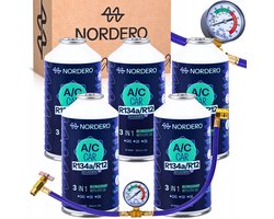 Nordero Premium - Airco Bijvulset Auto - 5x Gas R134a Vervanger - Met PAG-Olie en UV-Dye