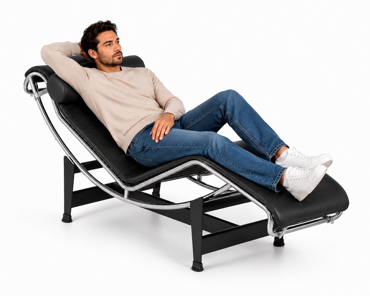 Ligstoel - Ligbed - Fauteuil - Zwart - Leer - Verstelbaar