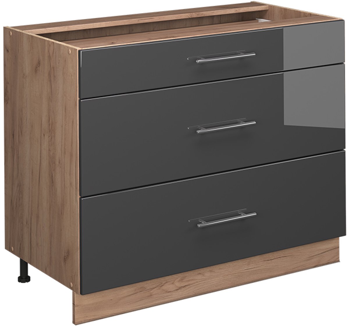 Vicco Keukenonderkast Fame-Line, Antraciet Hoogglans/Goudkleurig Eiken, 100 cm zonder werkblad