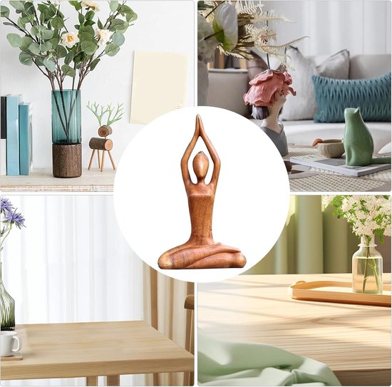 Yoga Beeld - Yogabeeldje Meisje - Meditatie Decoratie - Handgemaakt Hout - 18 cm - Bruin — afbeelding 5