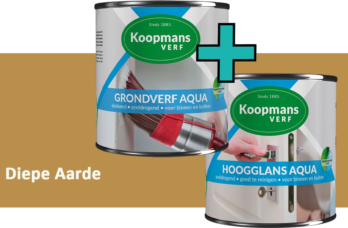 Koopmans Grondverf Aqua en Hoogglans Aqua Verfset - Binnen en Buiten - Diepe Aarde - 2x 2,5 l