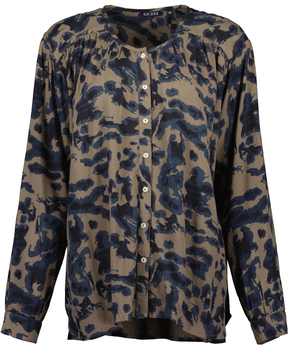 Blue Seven - dames - Blouse 280128 blauw/camel print ronde hals - maat 40