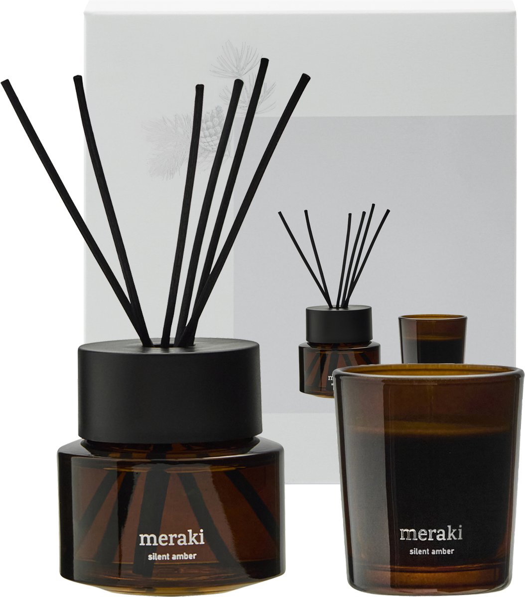 Meraki Gift box Silent Amber Diffuser + Scented Candle, 100|60 ml|g
