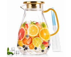 BOTC Karaf van glas - Waterkan met deksel - 2,2 L - Ijstheekan met borstel - Hittebestendige Borosilicaatkan