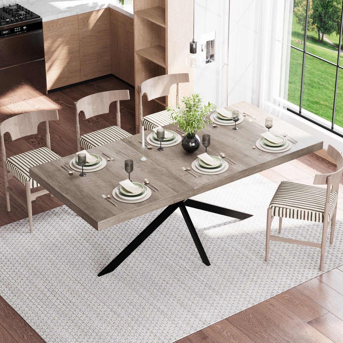 STILVORA Eettafel - Uitschuifbaar Met Opberglade - Voor Eetkamer Keuken En Woonkamer - MDF En Metaal - 140-180x80x76 Cm - Grijs Rustiek Bruin