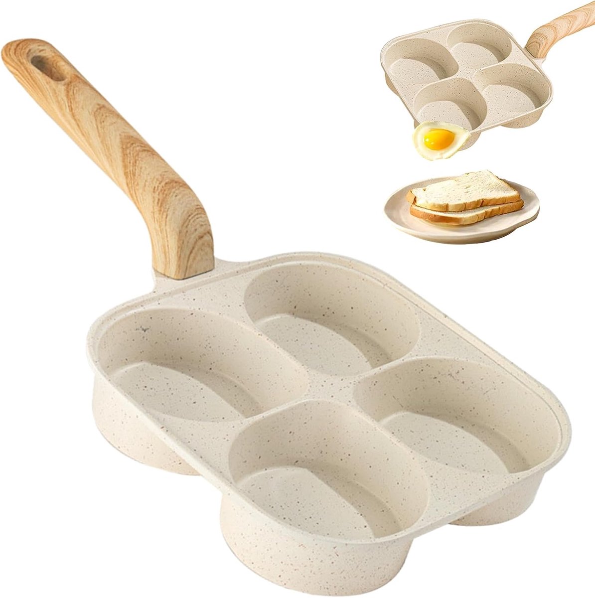 Anti-aanbak pan - Eierpan pannenkoekenpan - Ontbijt bereiden - Vierkante kuipjes - 35 x 19 cm - Zwart
