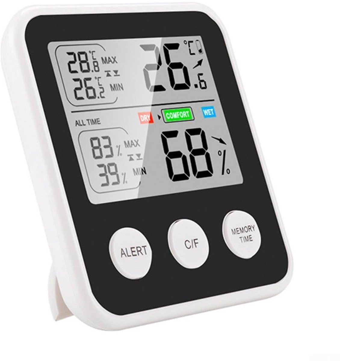 Digitale Thermo-hygrometer - Klimaatmeter Binnen - Binnenklimaat Monitoren - Met Alarmfunctie - 5x2x9 cm - Zwart