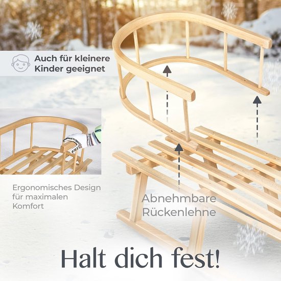 Houten slee met voetenzak - Winter slee combi Kinderslee set - Winterpret voor kinderen - Met afneembare rugleuning van Houten — afbeelding 3