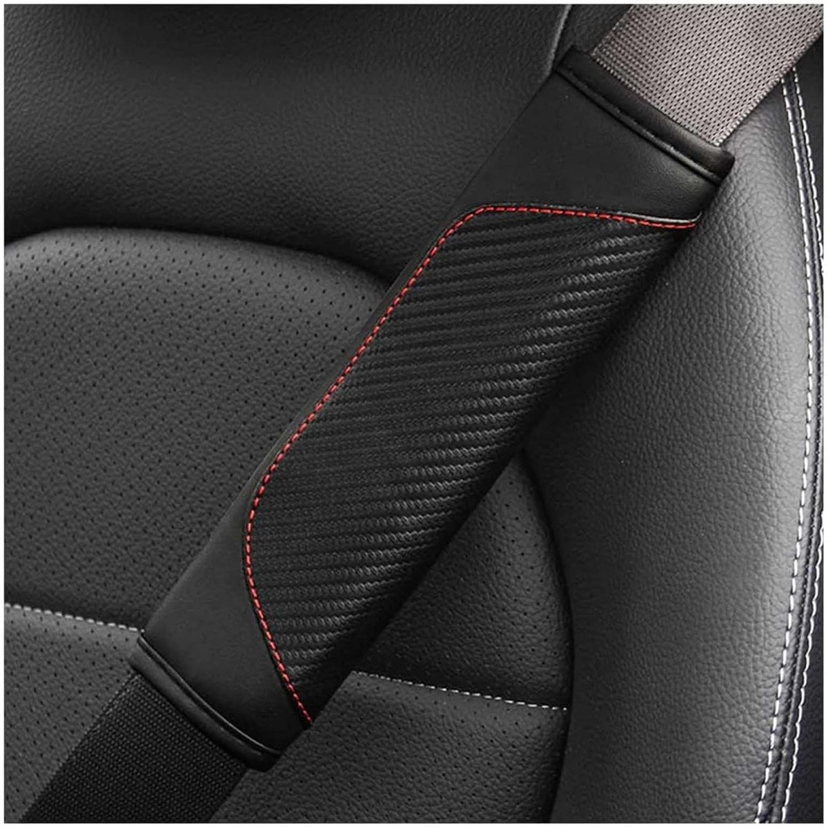 Autogordelhoezen - Gordelkussens - Comfortabel Rijden - Carbonvezel Look - Set van 2 - Zwart