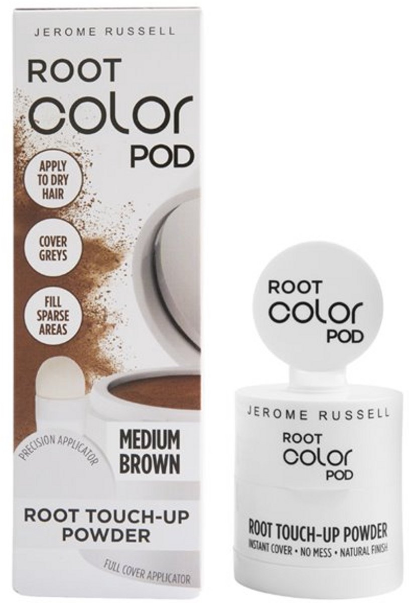 Uitgroeipoeder Medium bruin - Jerome Russell Root Color Pod - Uitgroei & Grijze Haren Bijwerken - Haarpoeder met Spiegel & Spons - Vegan 4g