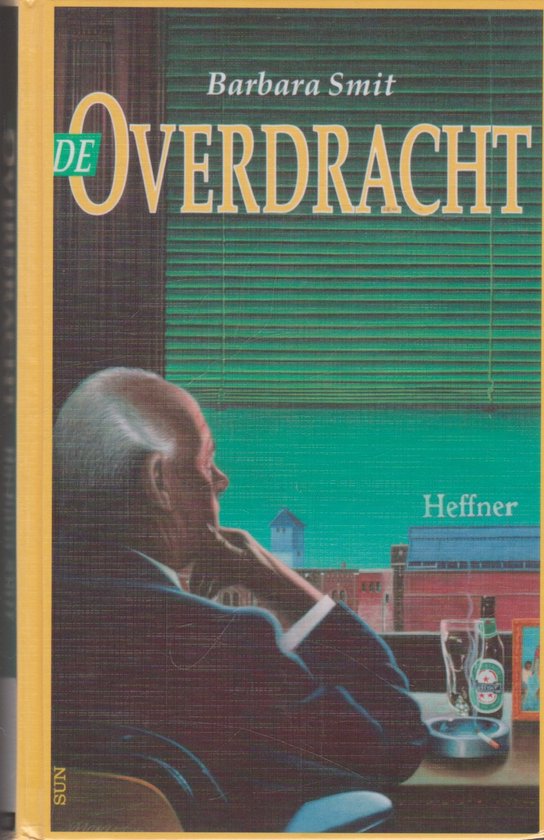 Boek 'De Overdracht' van Barbara Smit. Op de cover een illustratie van een man die bij een raam zit met zicht op een brouwerij.