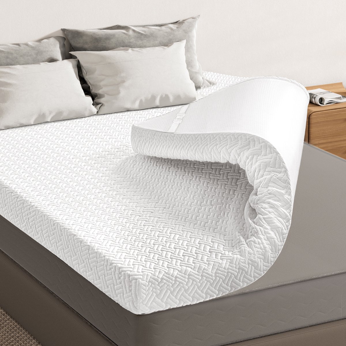 FelixKing 2 in 1 Memory Foam Mattress Topper 7.5cm Thickness With Non-Slip Band, H2&H3 Two Hardness Levels, Machine Washable Cover, Breathable Bamboo Fiber, RV Mattress For Caravan, Oeko-Tex Certified, Ergonomic Pressure Relieve, 160 x 200cm