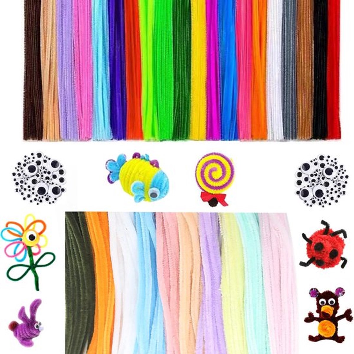 Pijpladeren draad 30 cm, 300 stuks kleurrijk Chenille