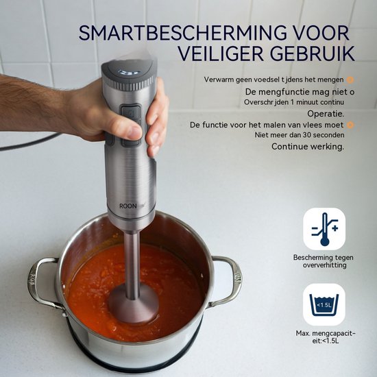 ROUNY Staafmixer 1000W - 4-in-1 Set - 700ml + 500ml Bekers - 4 Opzetstukken - RVS 304 Mes - Kinderveilig van ROUNY — afbeelding 3