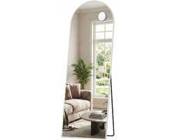 SONGMICS Staande spiegel, 160 x 50 cm, gebogen, met vergrootspiegel, frame van aluminiumlegering, gehard glas, voor slaapkamer, woonkamer, kledingkast, mat wit LFM031WC02