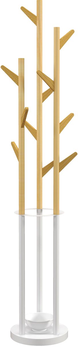 Clruro Kapstok - 30.5 × 30.5 × 174.5 cm - met Haken - Multifunctioneel - Metaal + Bamboe - Naturel en Wit