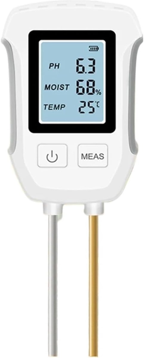 Digitale Bodemtester - PH-meter Tuinmeter - Plantenverzorging Optimaliseren - Meet Vochtigheid PH Temperatuur - 7.5-12.5 cm Sonde - Grijs