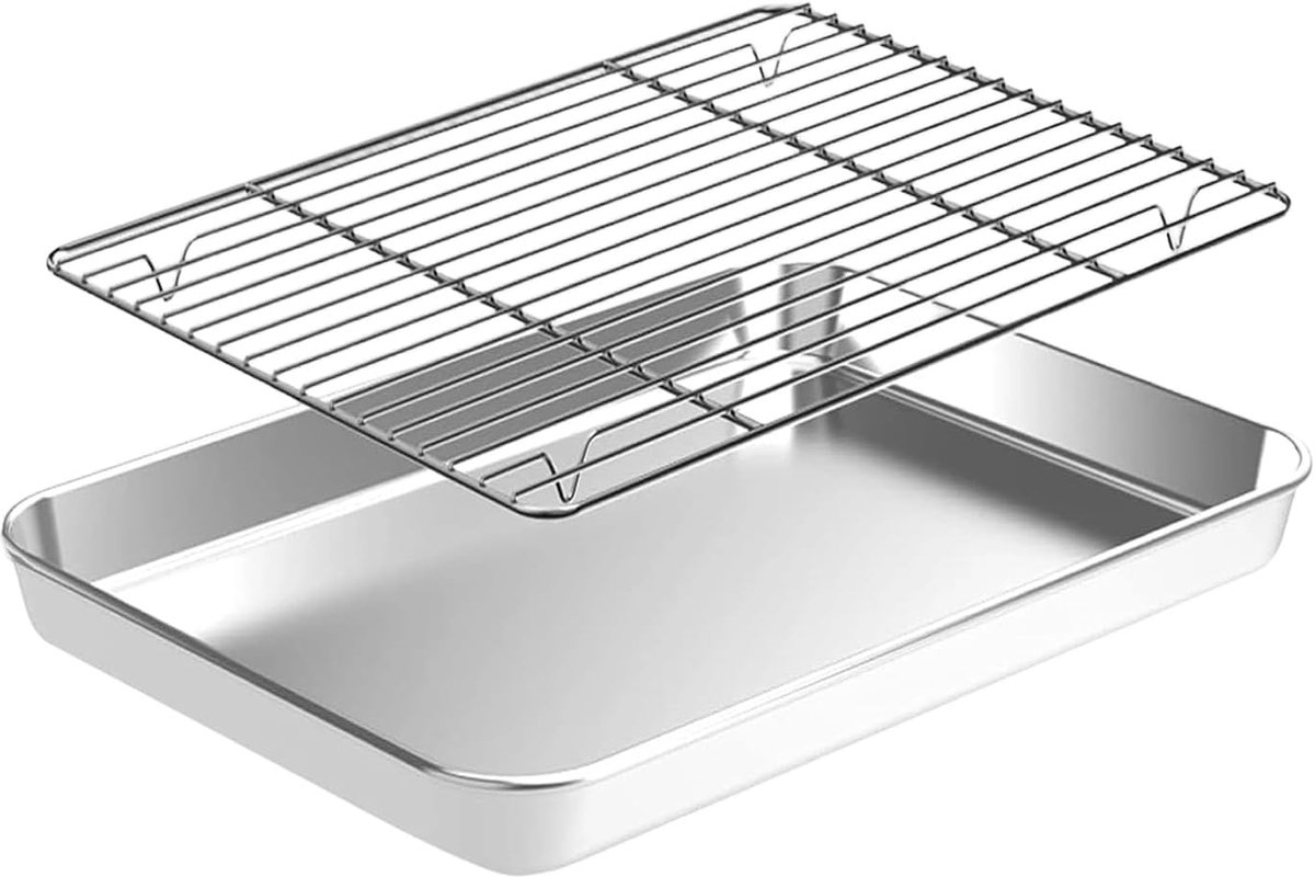 Bakplaat met draadrek Ovenschaal Rooster Gelijkmatig Bakken Anti-aanbak Roestvrijstaal 31.5 cm Zilver