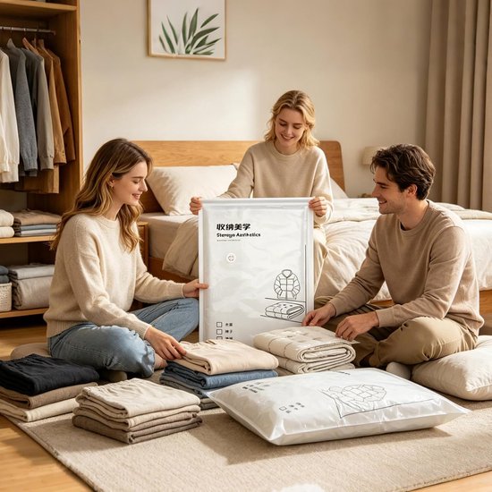 Vacuüm Kleding Zakken - Opbergzakken Compressie - Ruimte Besparen - Dubbel Rits Afdichting - Extra Groot - Transparant — afbeelding 4