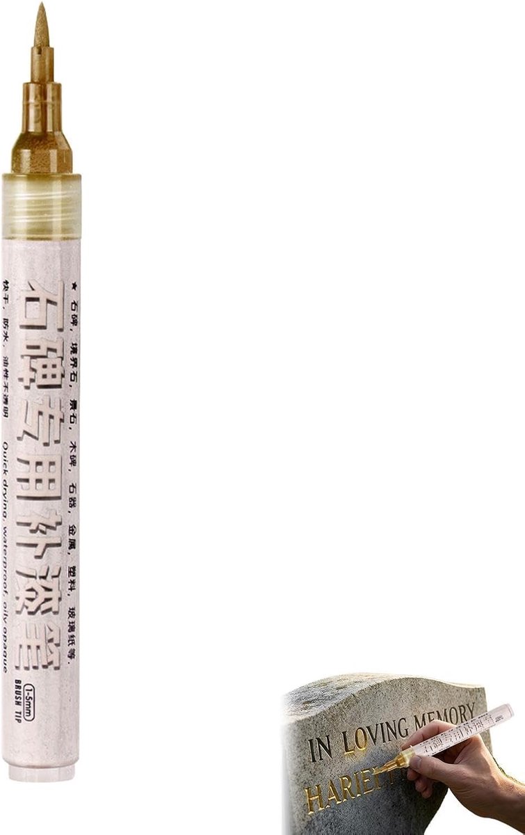 Steen Markeringspen - Restauratie Stift - Inscripties Opfrissen - Weerbestendige Formule - 16 cm - Goud