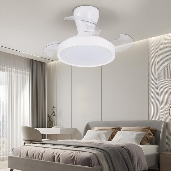 Epochglo Plafondventilator met Verlichting - Ø 55cm - 20W DC Motor - Fluisterstil - Dimbaar LED 3000-6500K - Reversibel (Winterstand) - Met Afstandsbediening - Onzichtbare bladen - Plafondlamp Ventilator Voor Slaapkamer & Woonkamer - Wit van Epochglo — afbeelding 4