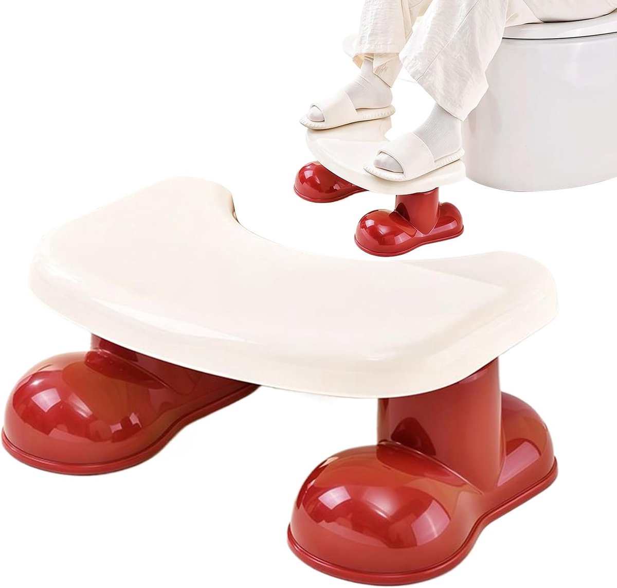 Toilet Hurken Kruk - Ontlastingskruk Badkamer - Comfortabel Zitten - Antislip Textuur - 15.5H cm - Rood