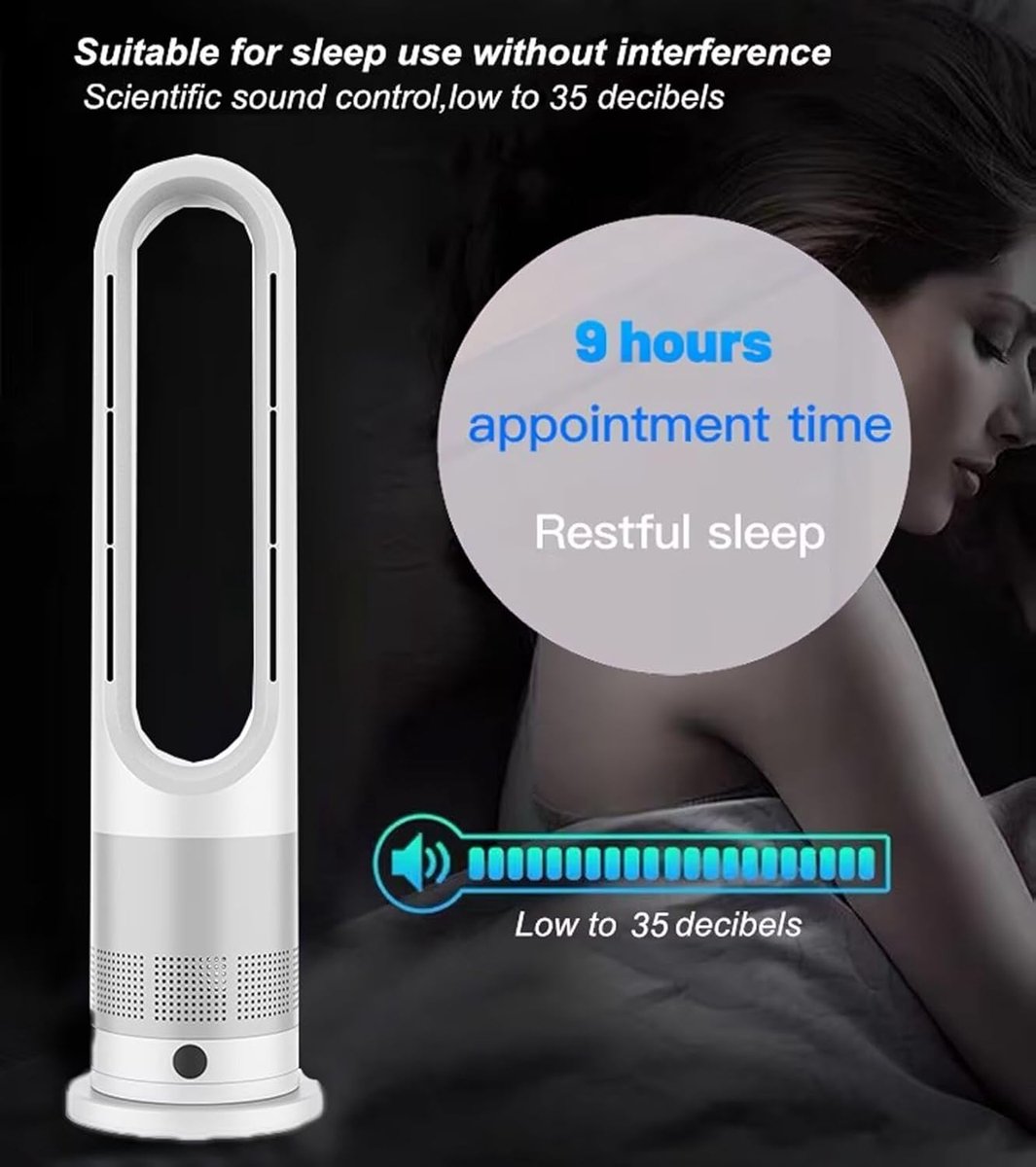 Staande Ventilator - Torenmodel - Verkoeling en Warmte - Bladloos Ontwerp - 90 Graden Oscillatie - Wit Zilver – foto 2