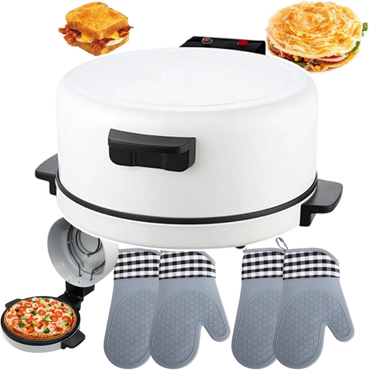 Elektrische Pizzaoven Pizza Machine Binnen en Buiten Koken Snelle en Gelijkmatige Verwarming 30 cm Diameter