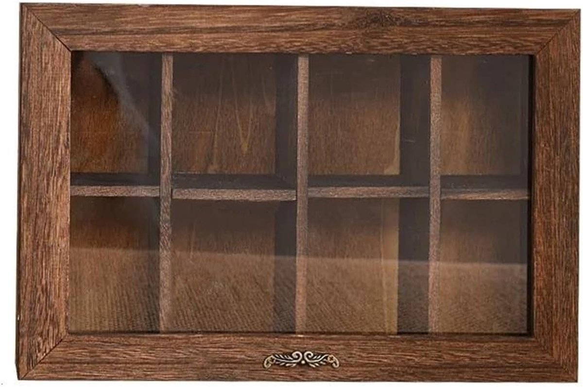 Houten Sieradenkist - Opbergdoos Organizer - Sieraden Opbergen - Glazen Deksel - Meerdere Vakken - Houtkleur