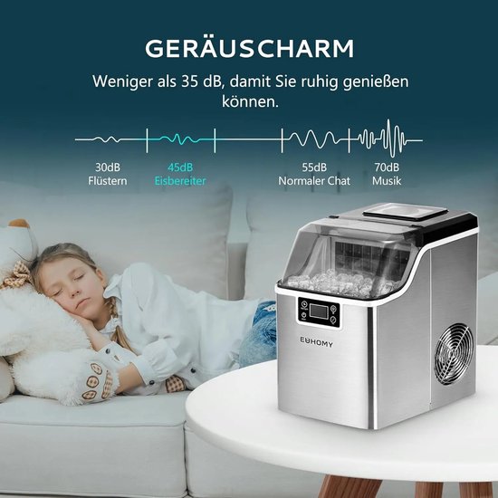 ITRONIQ IJsblokjesmachine 20,5 KG/24U - Zelfreinigende IJsmachine - 24 IJsblokjes in 13 Minuten - Timer - LCD Display - Zilver — afbeelding 2