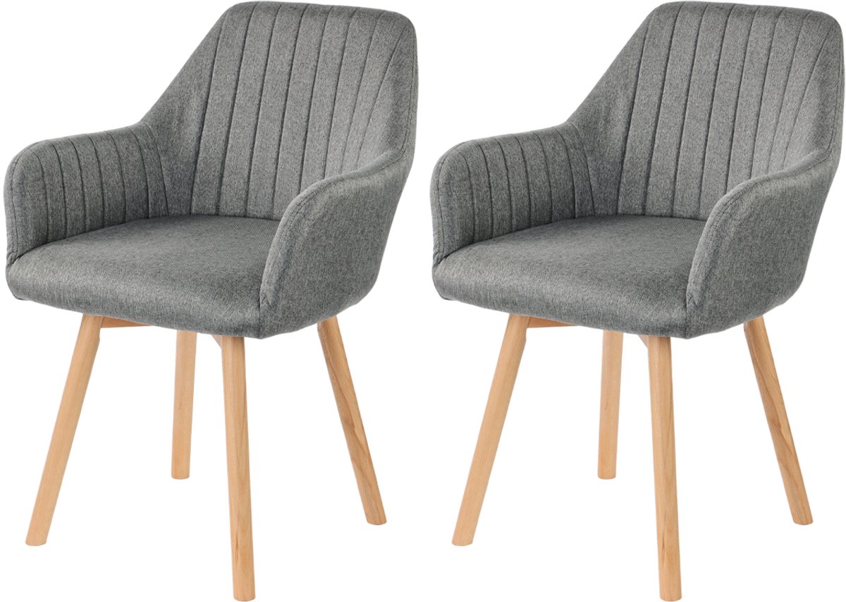 xDays Eetkamerstoelen Set van 2 - Grijs - Stoelen met Armleuning - Linnen Bekleding - Massief Beukenhouten Poten - Ergonomisch - 120 kg Draagvermogen