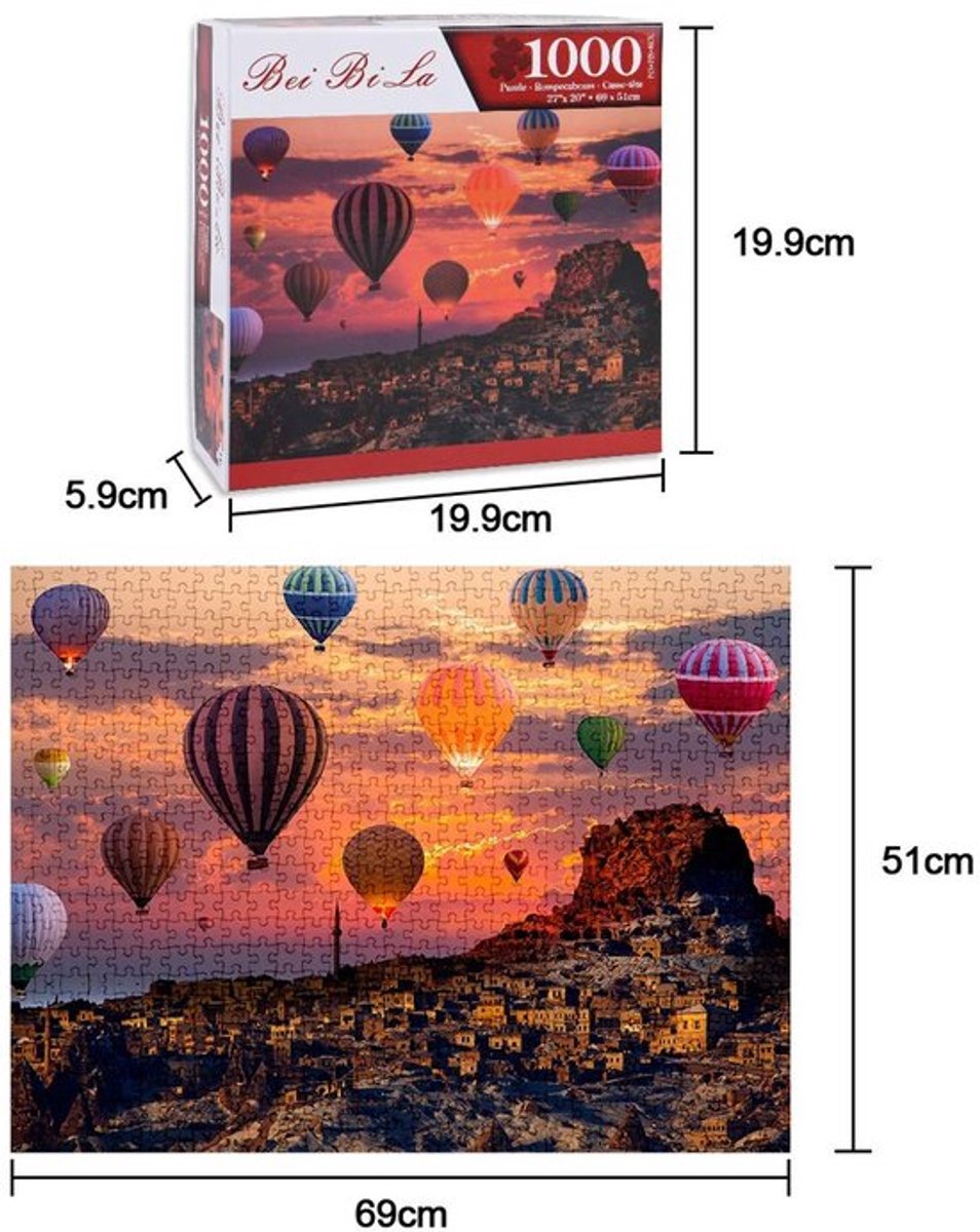 1000 Stukjes Hete Luchtballon Poster Puzzel - Kleurrijk - Voor Volwassenen en