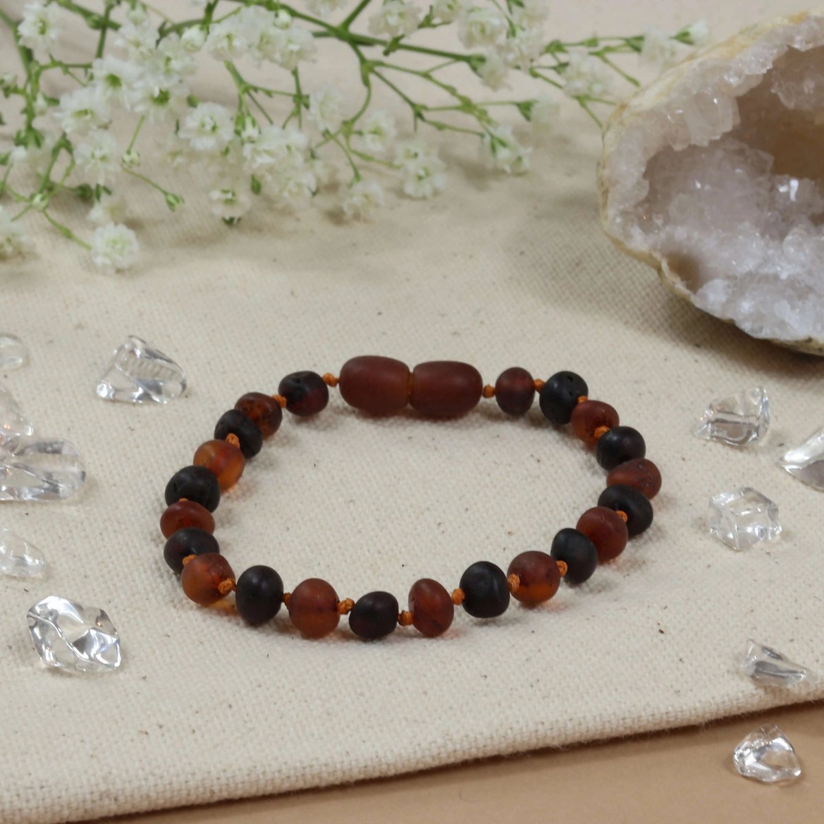 Baby Natura - Barnsteen Armband - Baby/peuter - Cognac - Cherry - Unpolished - 14 cm