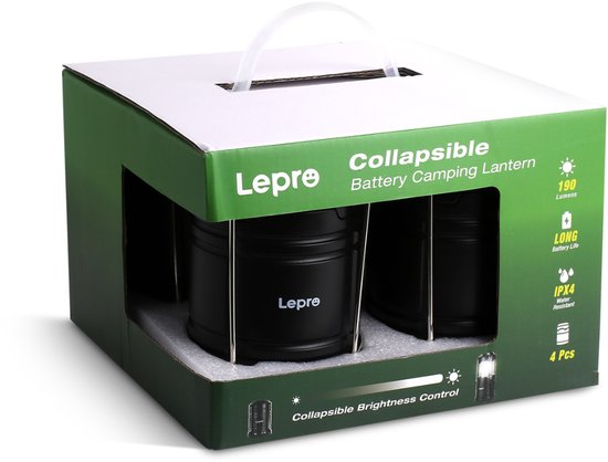 LEPRO Kampeerlamp Set 4 Stuks - Opvouwbare Tentlamp op Batterijen - IPX4 Waterdicht - 140 Lumen — afbeelding 5