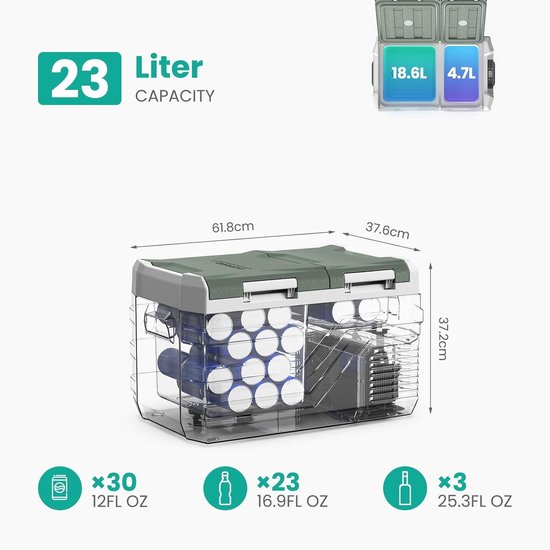 Draagbare Auto Koel- en Vriezerbox 23L - 12V/24V en 230V voor Camping en Reizen — afbeelding 2