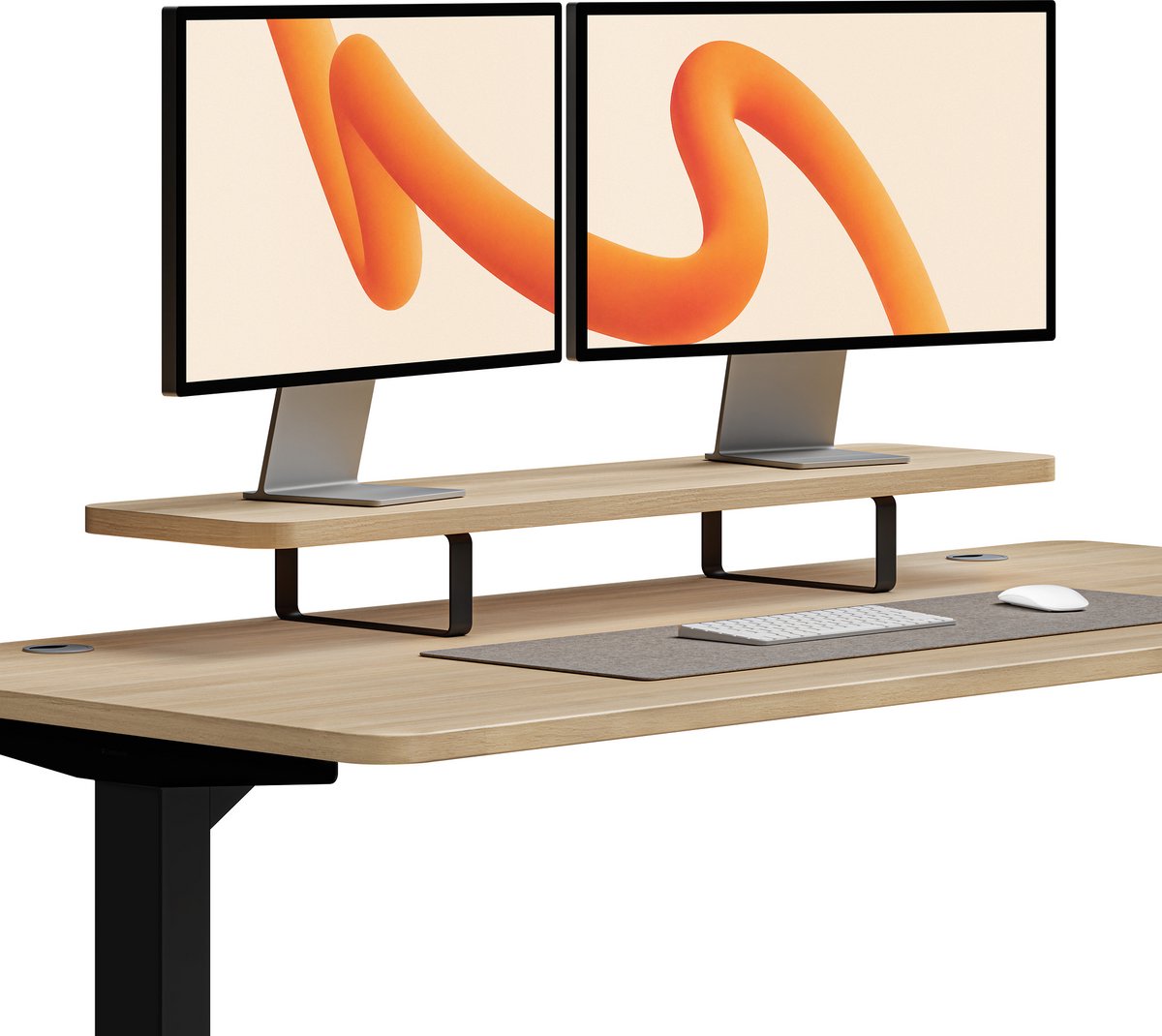 Desktronic Monitorstandaard 2 Schermen Zwart/Eiken - Monitor Verhoger Hout - 114 x 28 cm