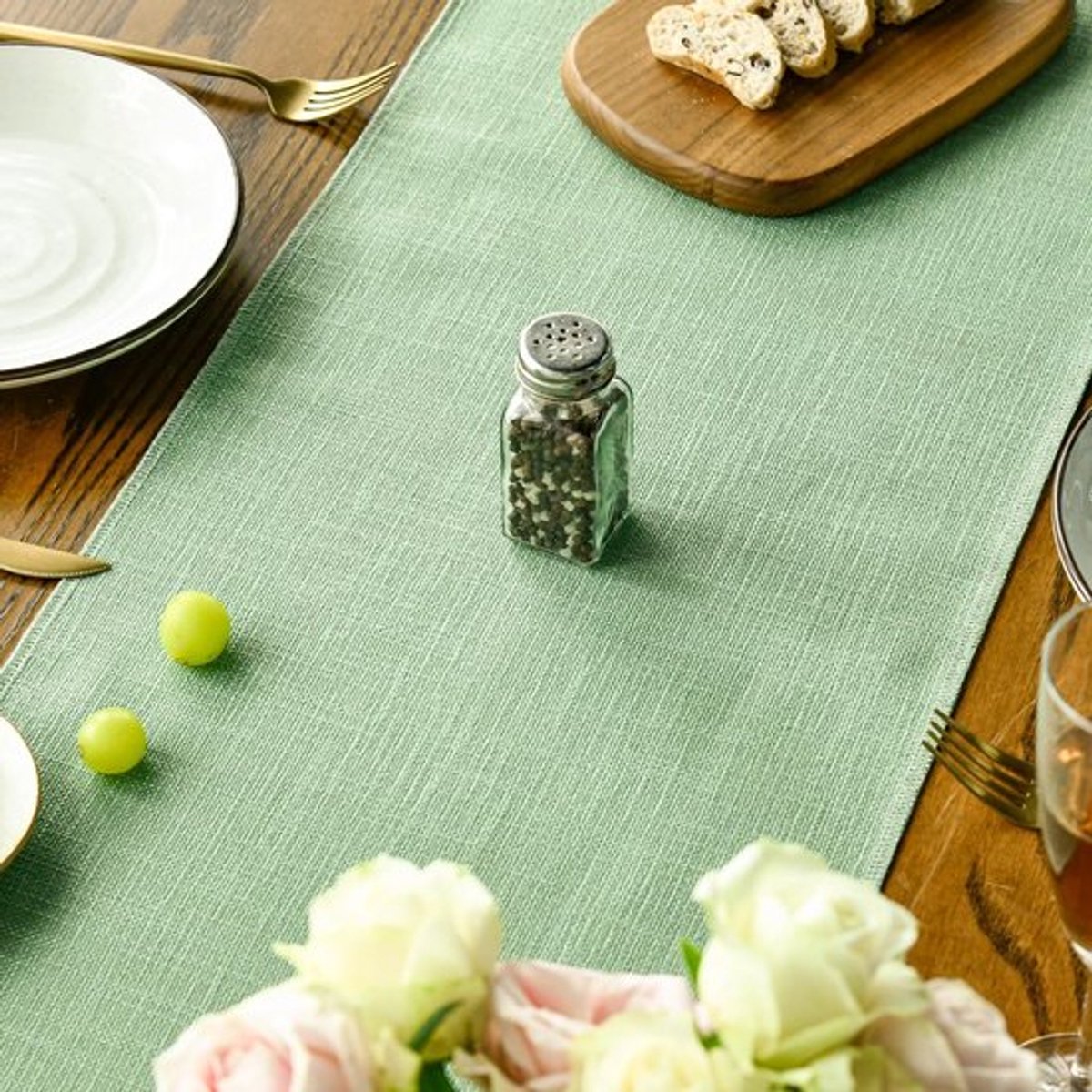 Tafelloper - Boerderij Decoratie - Eettafel Aankleden - Rustieke Stijl - 33x143 cm - Saliegroen